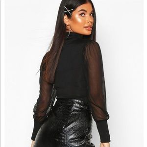 Roll neck mesh sleeve top